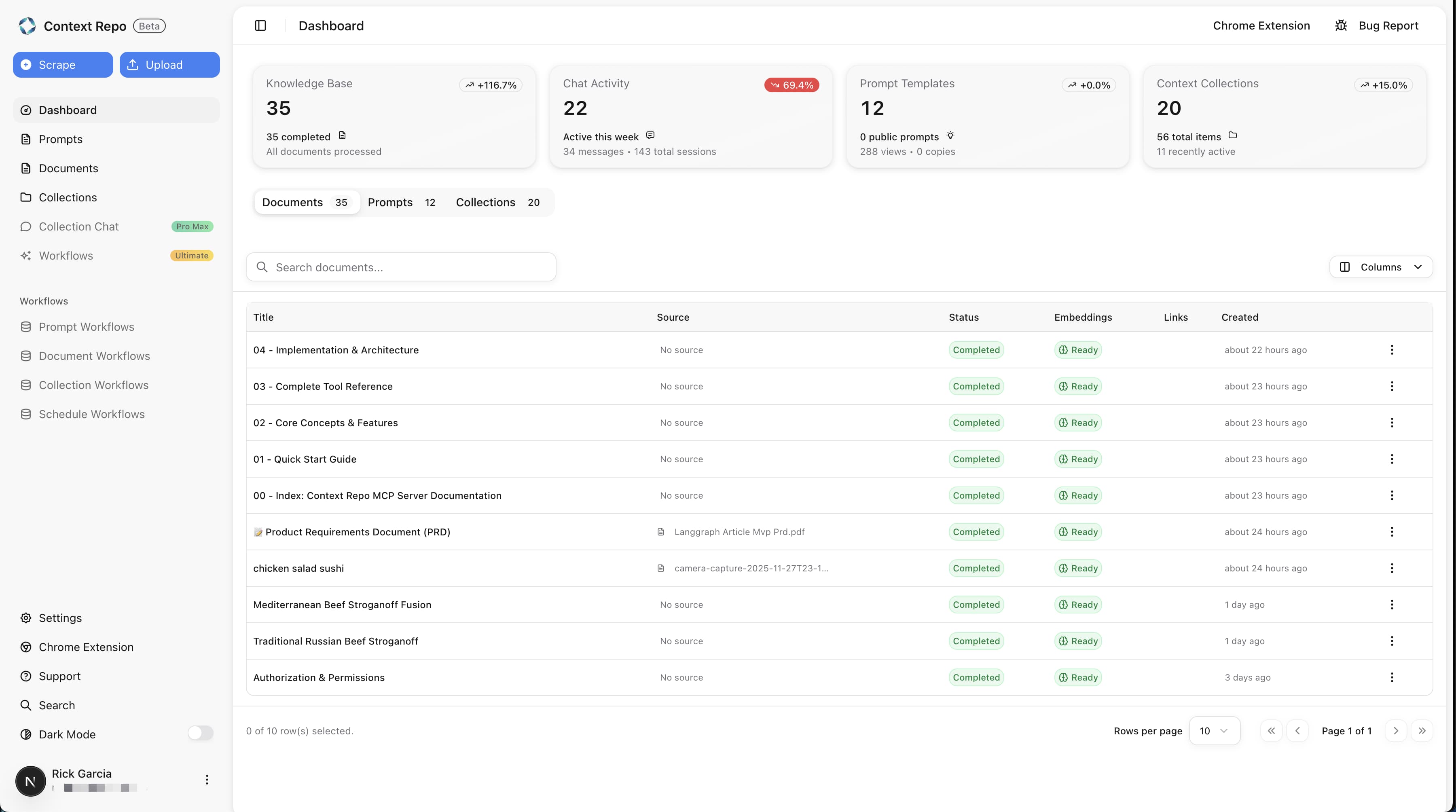 Context Repo Dashboard - Manage prompts, documents, and collections